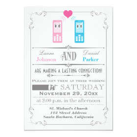 Vintage Poster, Cell Phone Love Wedding Invitation 5