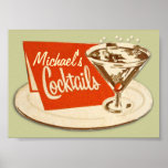 Vintage Poster, Martini Glass Cocktails