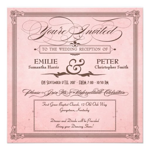 Vintage Poster Pink & Brown Reception Only Invite
