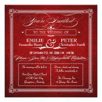 Vintage Poster Red & Silver Square Wedding Invite