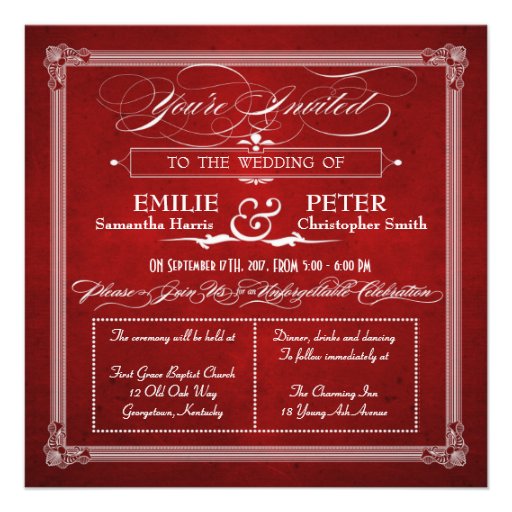 Vintage Poster Red & Silver Square Wedding Invite