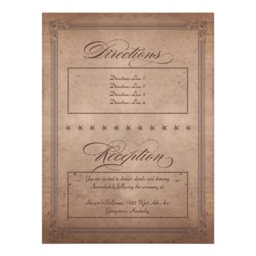 Vintage Poster Rustic Cocoa Wedding & Reception Personalized Invitations