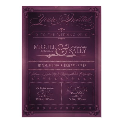 Vintage Poster Style Purple DIY Wedding Invitation