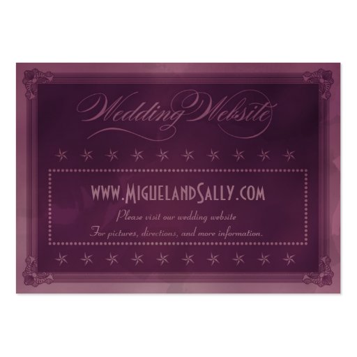 Vintage Poster Style Purple Wedding Website Business Card Template (front side)