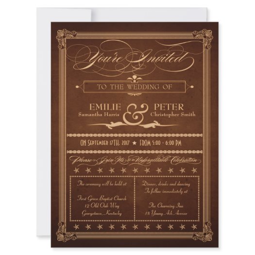 Vintage Poster Style Rich Brown Wedding