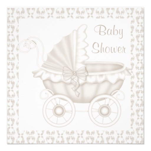 VINTAGE PRAM BABY SHOWER INVITATION SEPIA/WHITE