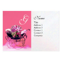 VINTAGE PRAM WITH FLOWERS  BABY SHOWER,pearl paper Business Card Templates