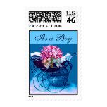 VINTAGE PRAM WITH FLOWERS BABY SHOWER STAMP