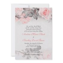 Vintage Primrose Pink Rose Wedding Invitation
