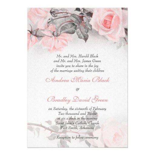 Vintage Primrose Pink Rose Wedding Invitation