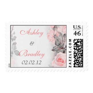 Vintage Primrose Pink Rose Wedding Postage stamp