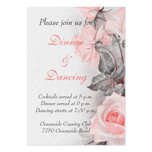 Vintage Primrose Pink Roses Wedding Reception Card Business Cards