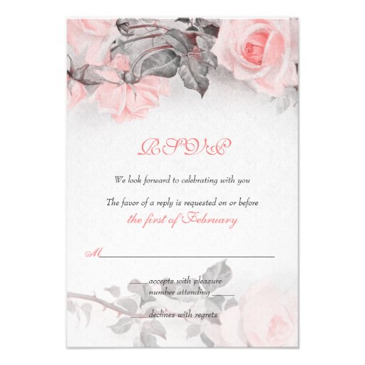 Vintage Primrose Pink Roses Wedding RSVP Card Invitation