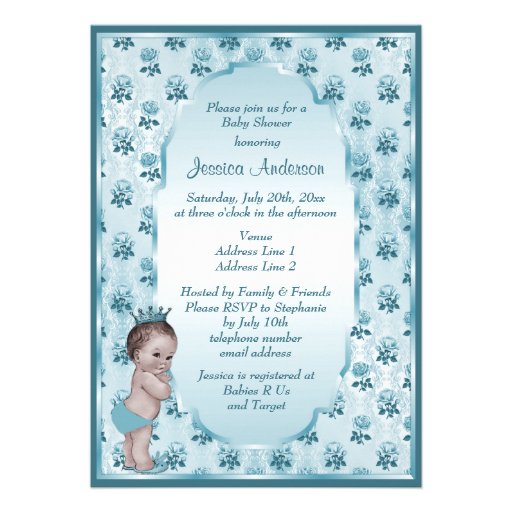 Vintage Prince Boy and Blue Roses Baby Shower Invites