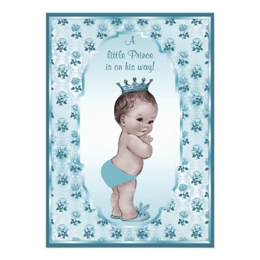 Vintage Prince Boy and Blue Roses Baby Shower Invites