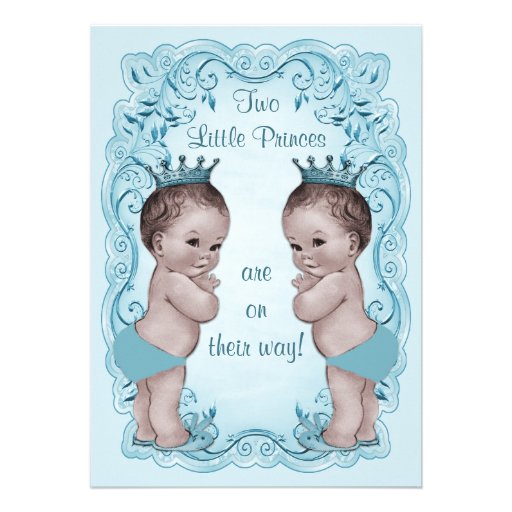Vintage Princes Boy Twins Ornate Blue Baby Shower Custom Invitations (front side)