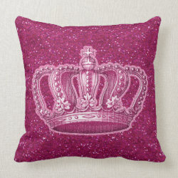 Vintage Princess Crown on Hot Pink Glitter Sparkle Pillows
