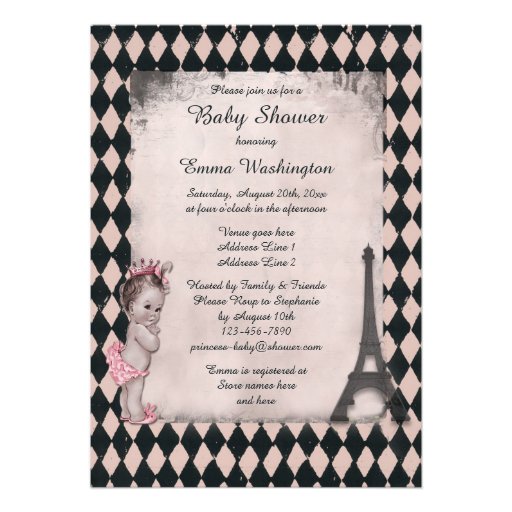 Vintage Princess Eiffel Tower Rose Baby Shower Cards