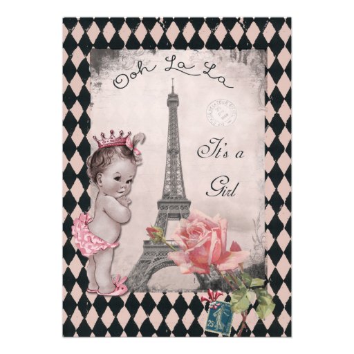 Vintage Princess Eiffel Tower Rose Baby Shower Cards