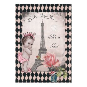 Vintage Princess Eiffel Tower Rose Baby Shower 5x7 Paper Invitation Card