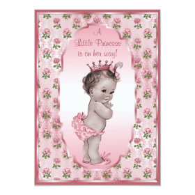 Vintage Princess Girl and Pink Roses Baby Shower 5x7 Paper Invitation Card
