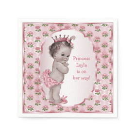Vintage Princess Pink Roses Baby Shower Paper Napkins