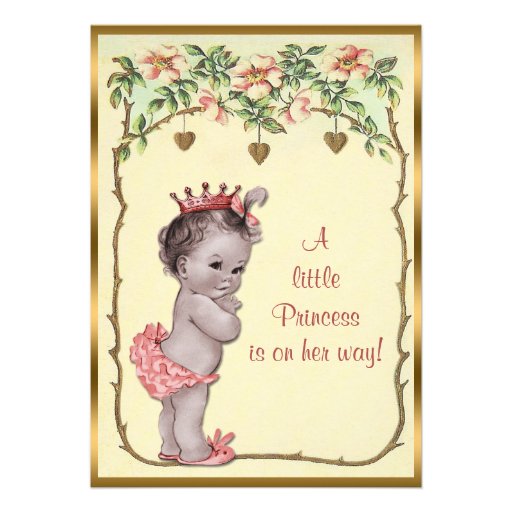 Vintage Princess Roses & Hearts Baby Shower Custom Announcement