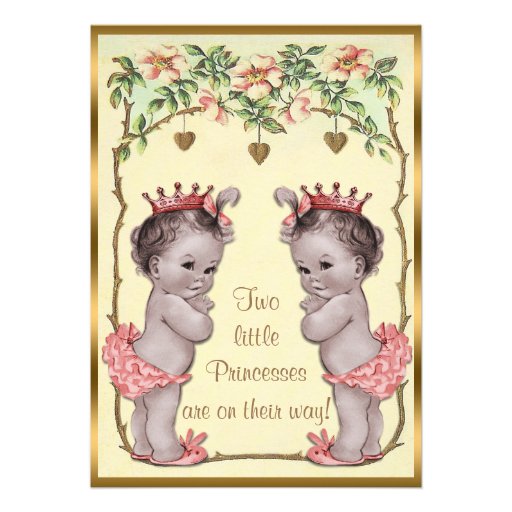 Vintage Princess Twins Roses & Hearts Baby Shower Custom Invite (front side)