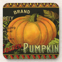 Vintage Product Label Art; Butterfly Brand Pumpkin Beverage Coasters