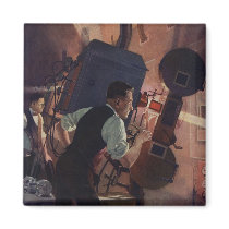 Vintage Projectionist in a Movie Theater Magnets