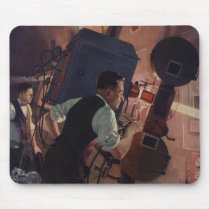 Vintage Projectionist in a Movie Theater Mouse Pads