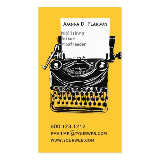 Vintage Publisher Editor The Typewriter Business Card Template (front side)