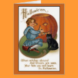 Vintage Pumpkin Carving Halloween Card cards