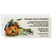 Vintage Pumpkin Cat Bat Halloween Invitation
