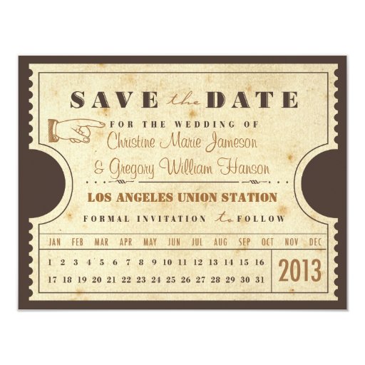 Vintage Punch Card Ticket Save the Date Zazzle