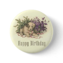 Vintage Puppy Birthday Button