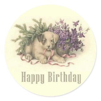 Vintage Puppy Birthday Sticker sticker