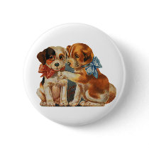 Vintage Puppy Dog Love, Two Mutts with Bows Buttons