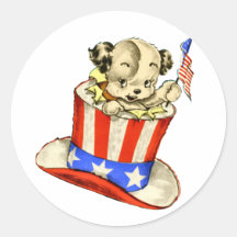 Vintage Puppy with Flag Sticker