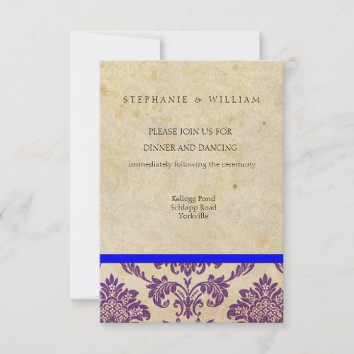 Vintage Purple and Blue Damask Reception Card invitation
