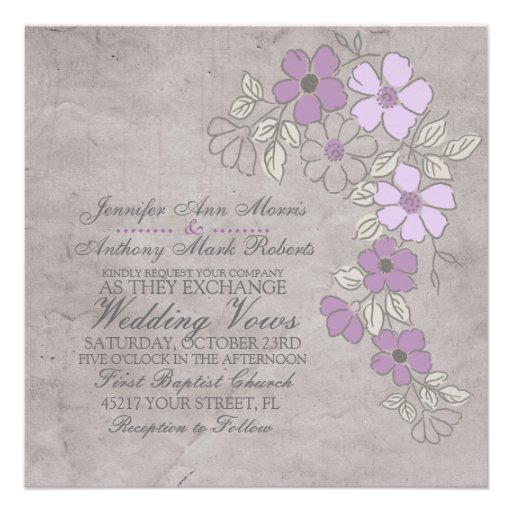 Vintage Purple and Gray Floral Wedding Invitation