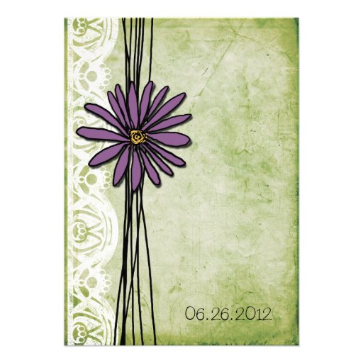 Vintage Purple and Green Daisy Wedding Invitations