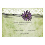 Vintage Purple and Green Daisy Wedding RSVP Custom Invite