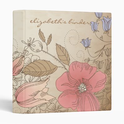 Vintage Purple and Red Flowers Personalized Binder