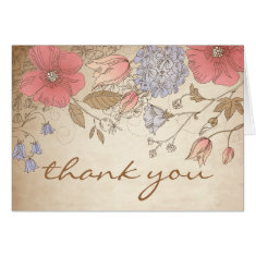   Vintage Purple and Red Flowers Thank You Card Greeting Card