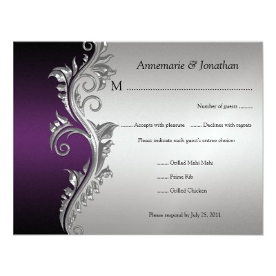 Vintage Purple Black and Silver Floral RSVP Personalized Invitation