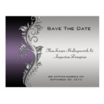 Vintage Purple Black and Silver Save The Date Postcard