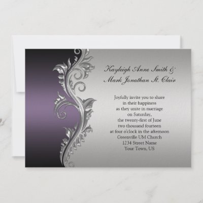 Vintage Purple Black and Silver Wedding Invitation by dmboyce