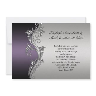 Vintage Purple Black and Silver Wedding Invitation invitation
