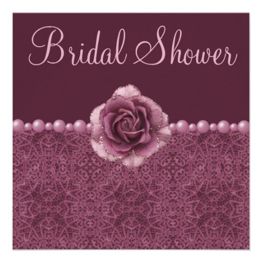 Vintage Purple Bridal Shower Roses, Pearls & Lace Custom Announcements